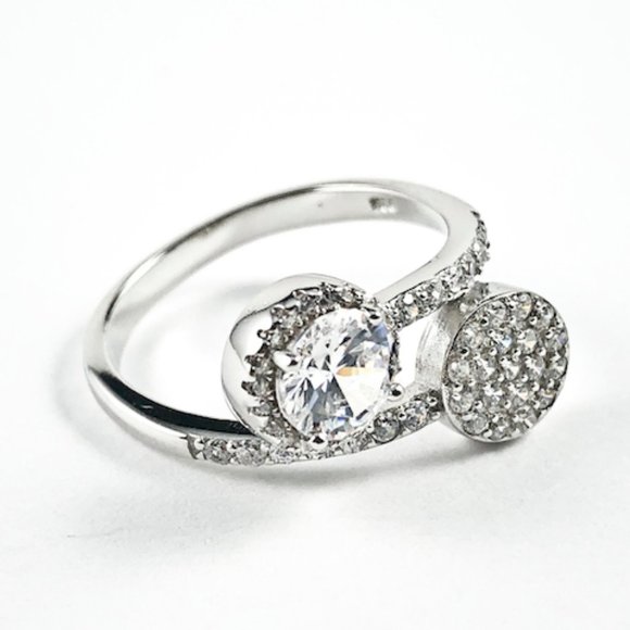 Elegant Duo Wrap Design Micro CZ Silver Ring - Picture 2 of 3